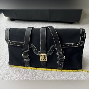 Ralph Lauren Designer Black Stitched Gold Studded Elegant Stylish Handbag